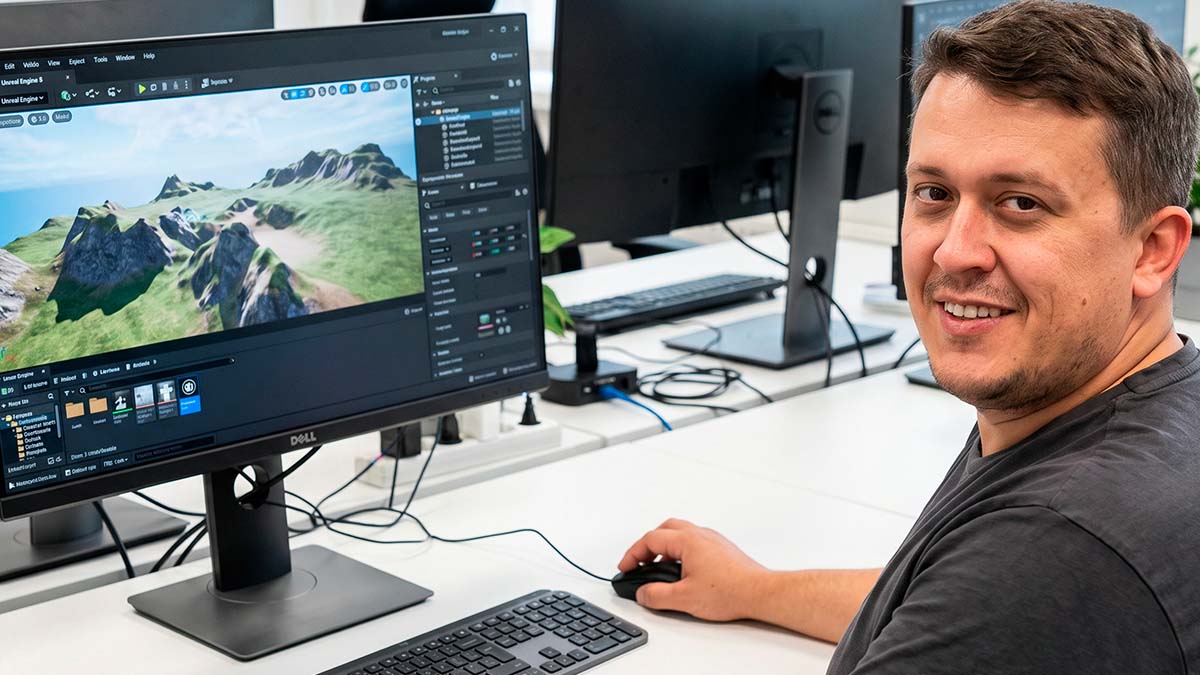 Евгений Зайферт игровые движки Unreal Engine 5 на мониторе